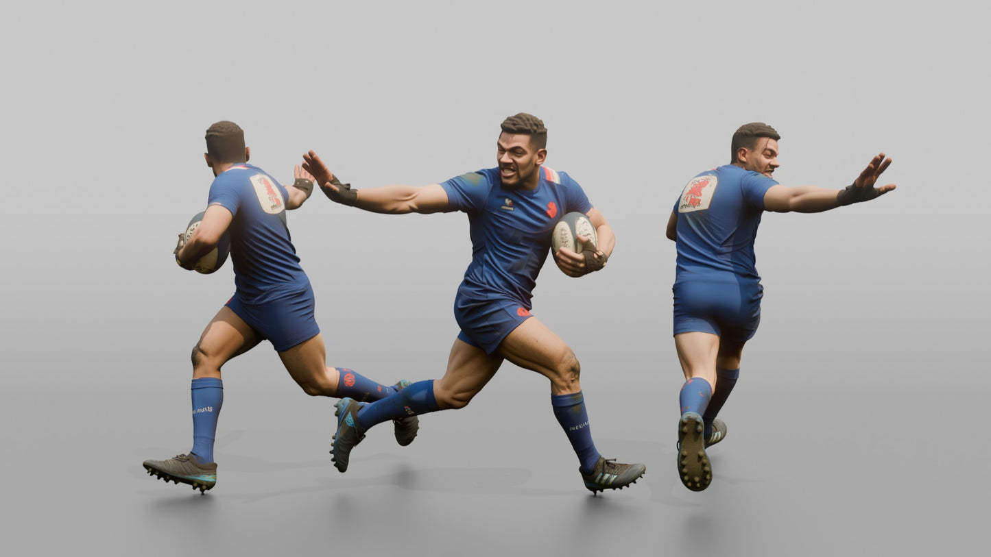 French Winger Fending Off a Tackle