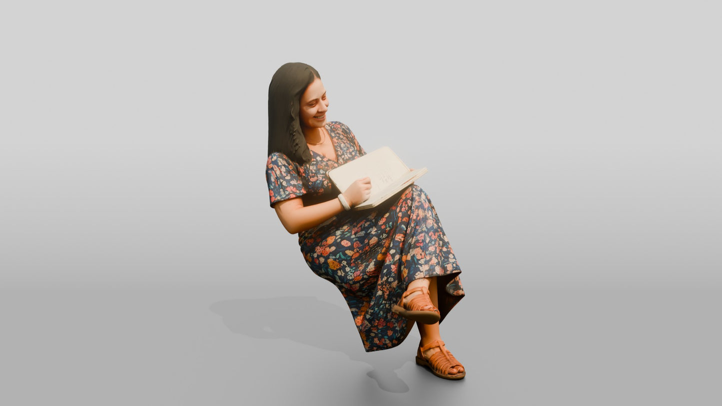Plus-Size Portuguese Woman Sitting with a Notebook