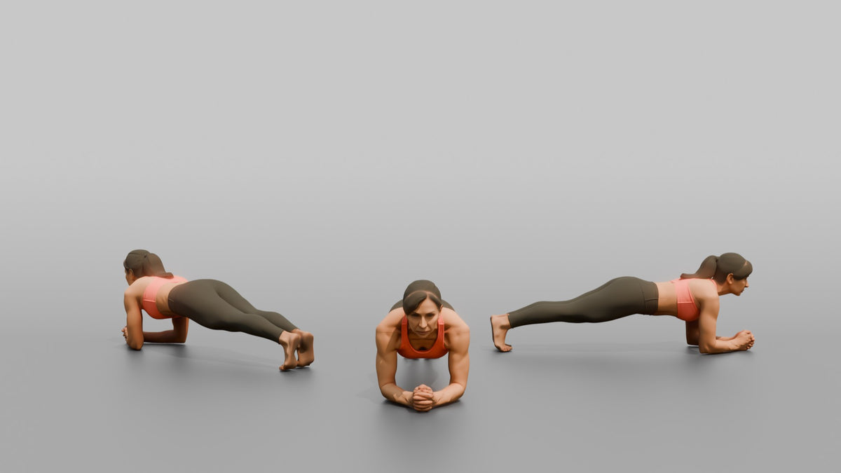 Bodyweight Athlete Woman Holding A Plank Position - 3D character model, view 1
