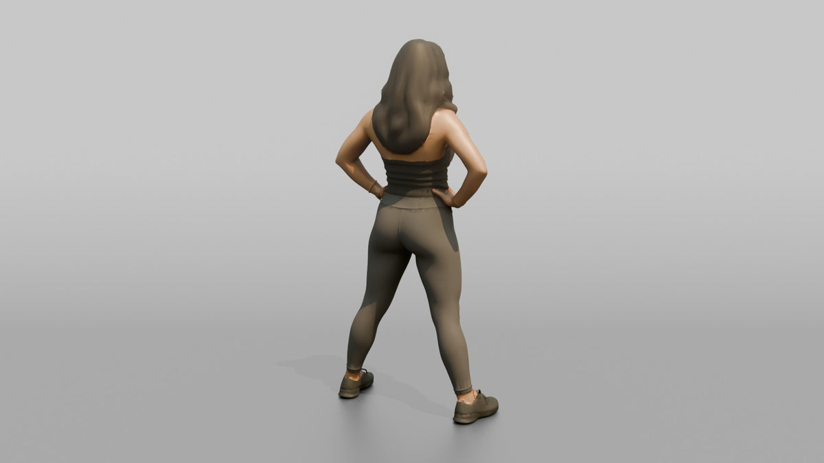 Physique Model Woman Standing In A Confident Wide Stance, Hands On Hips - 3D character model, view 3