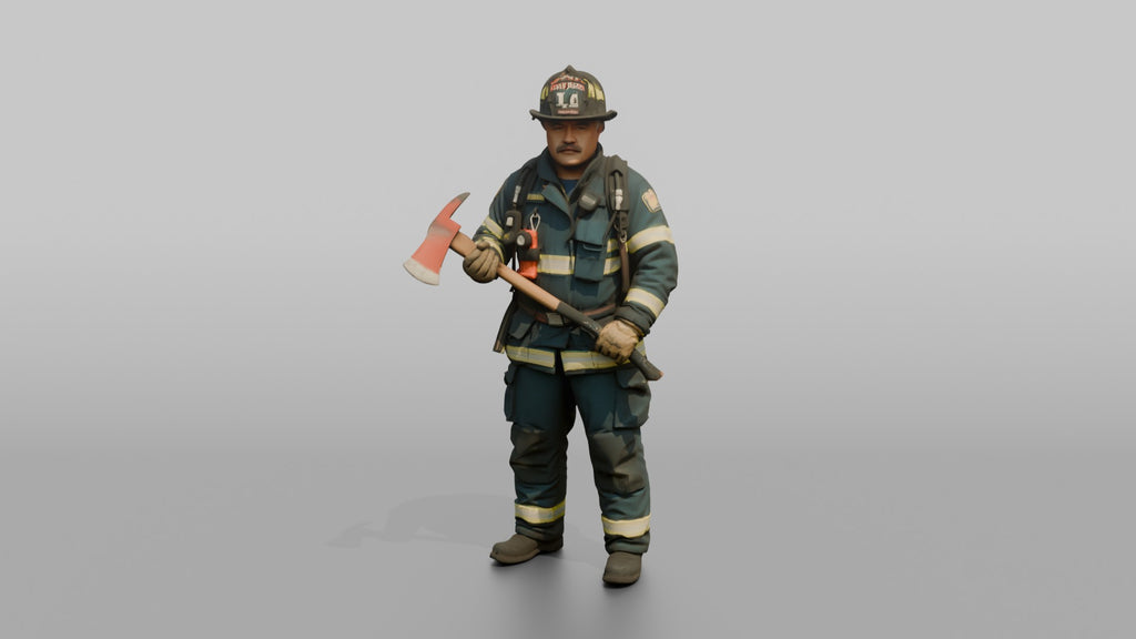 Firefighter Man Gripping a Pick-head Axe with Two Hands