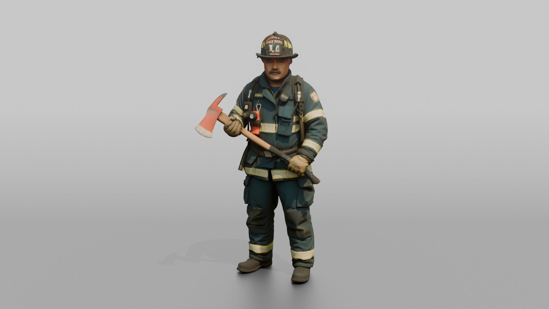 Firefighter Man Gripping a Pick-head Axe with Two Hands