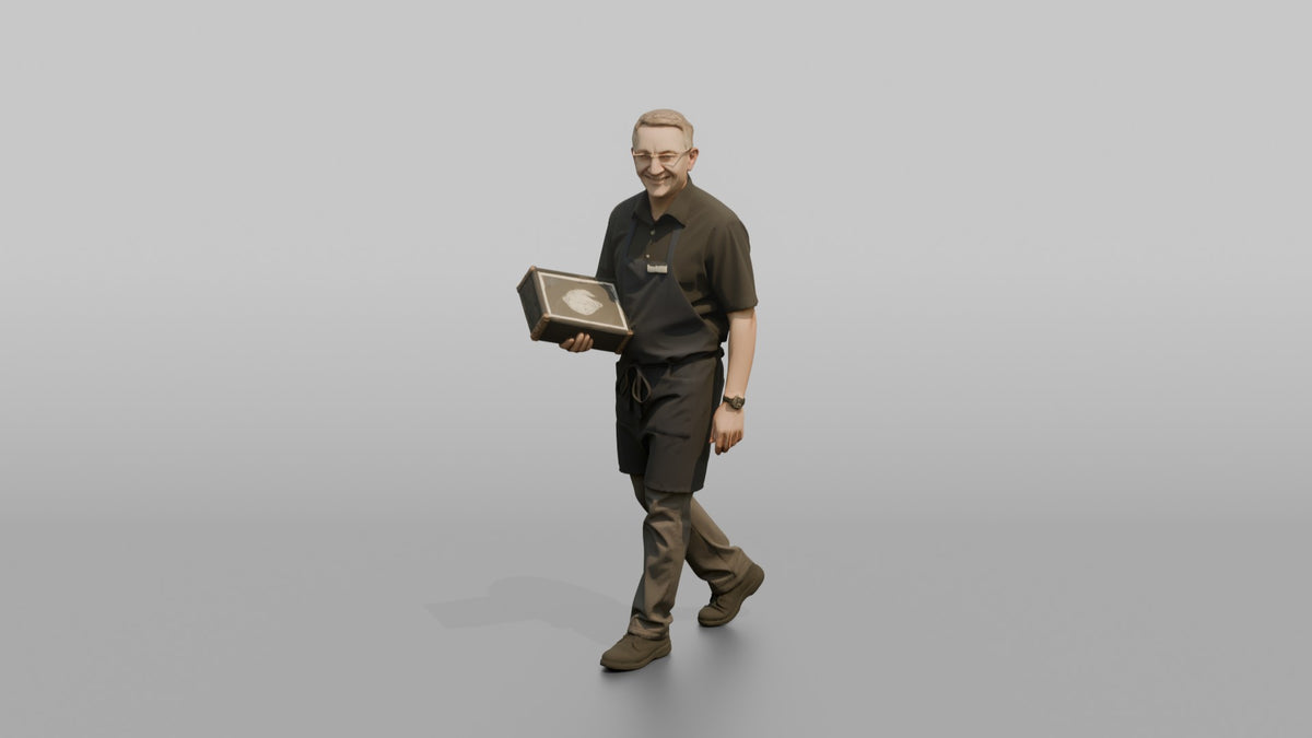 Server Woman Carrying A Stack Of Menus - 3D character model, view 5
