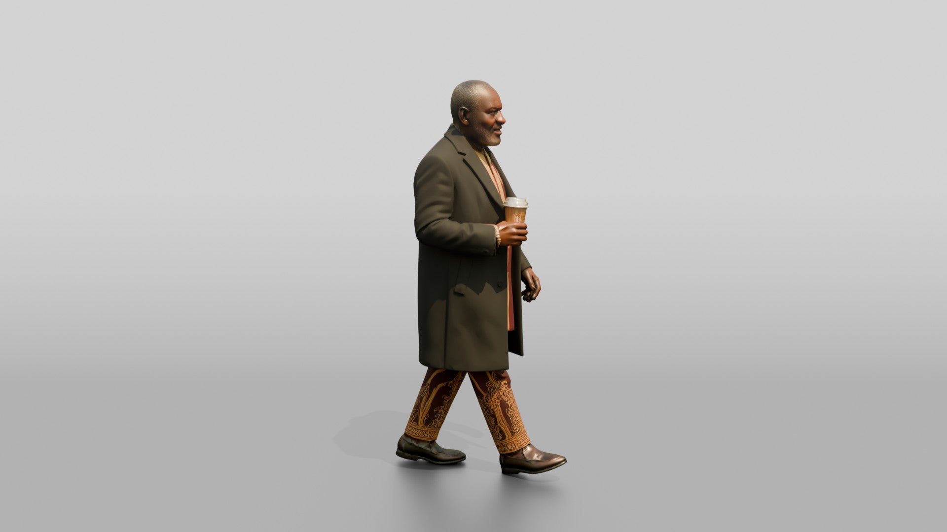 Elderly African Man in an Embroidered Agbada and Coat