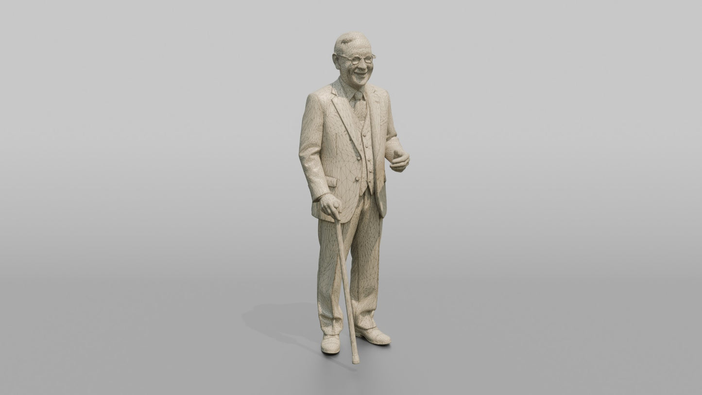 Elderly Wedding Guest with a Wooden Walking Stick