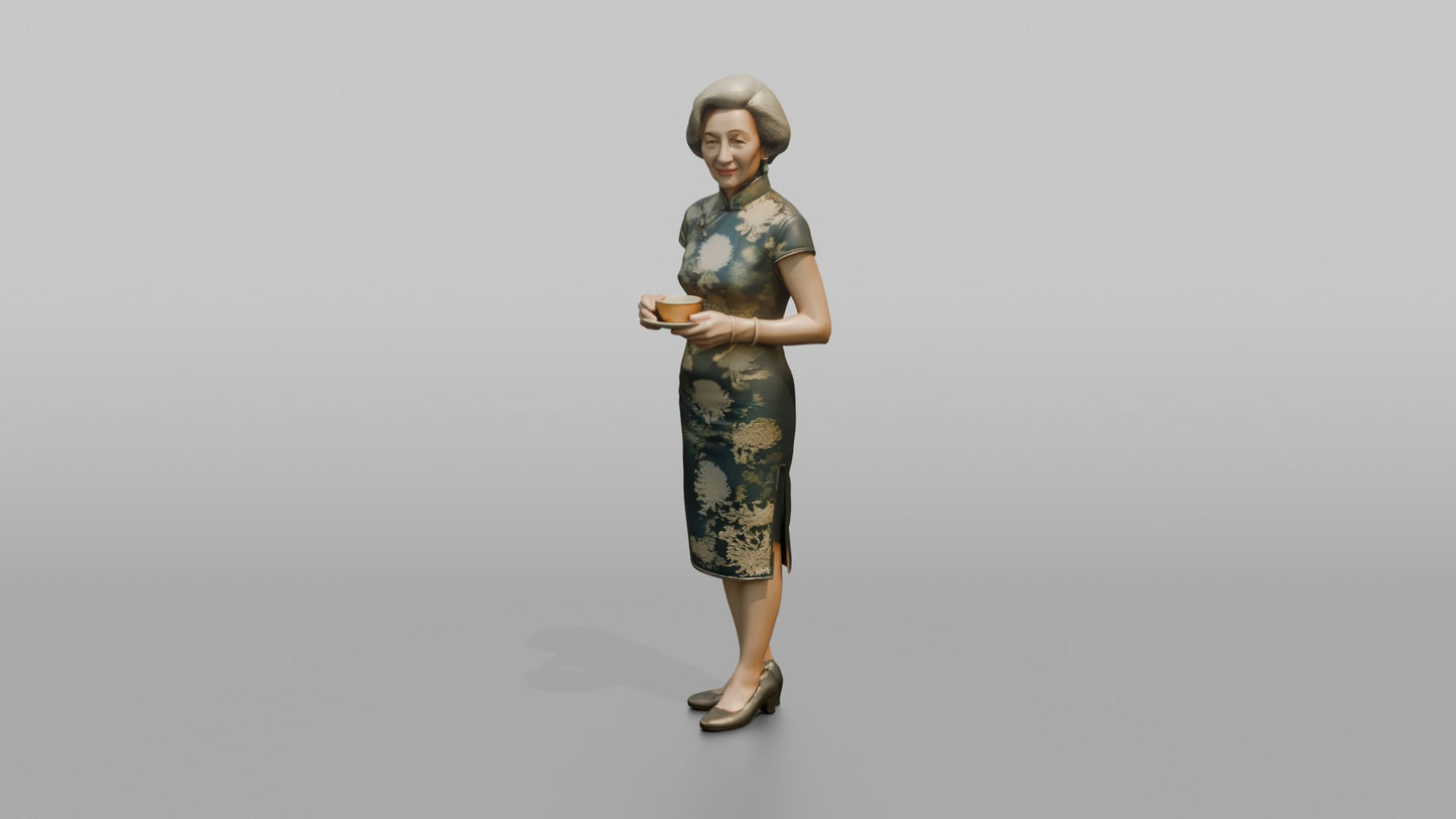 Elderly Wedding Guest Holding a Cup of Tea