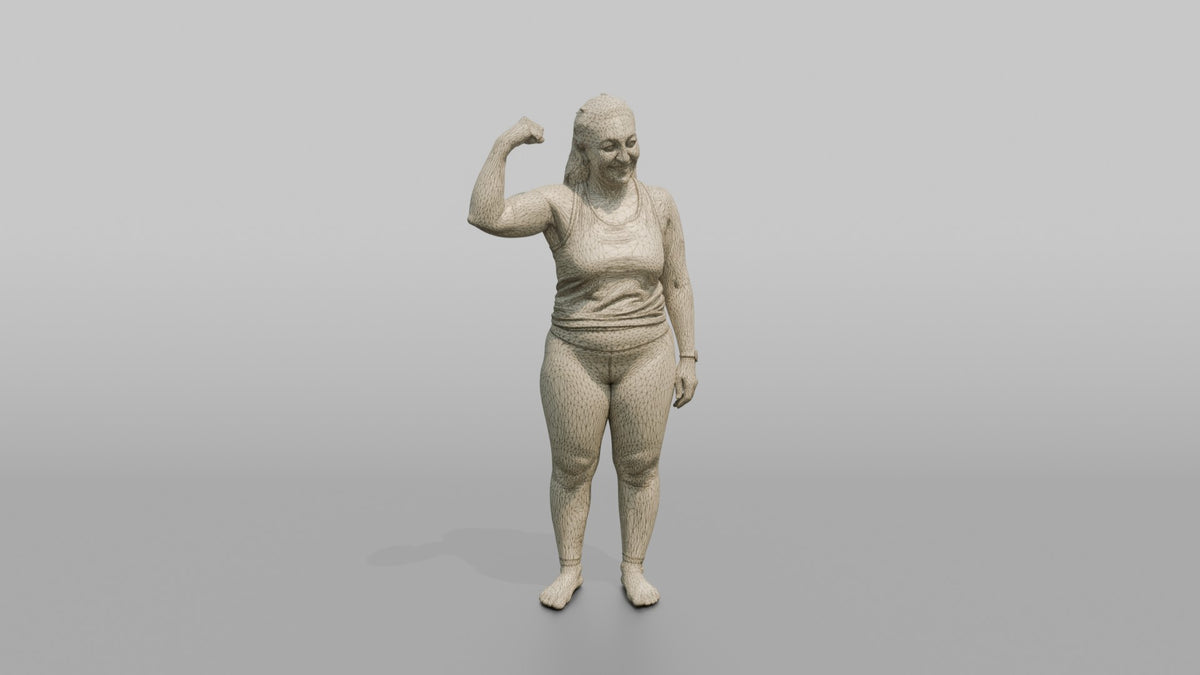 Physique Model Woman Flexing One Arm To Show Off The Bicep - wireframe topology preview