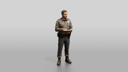 Middle Eastern Male Guard in a Grey Guard Uniform - 3D character model, view 1