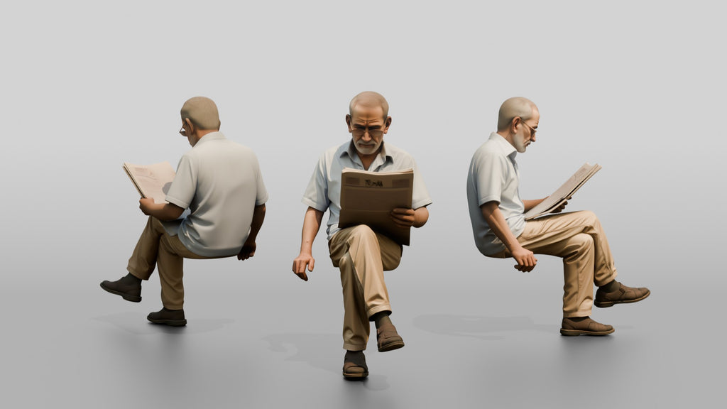 Elderly Slender Iraqi Man Reading a Newspaper
