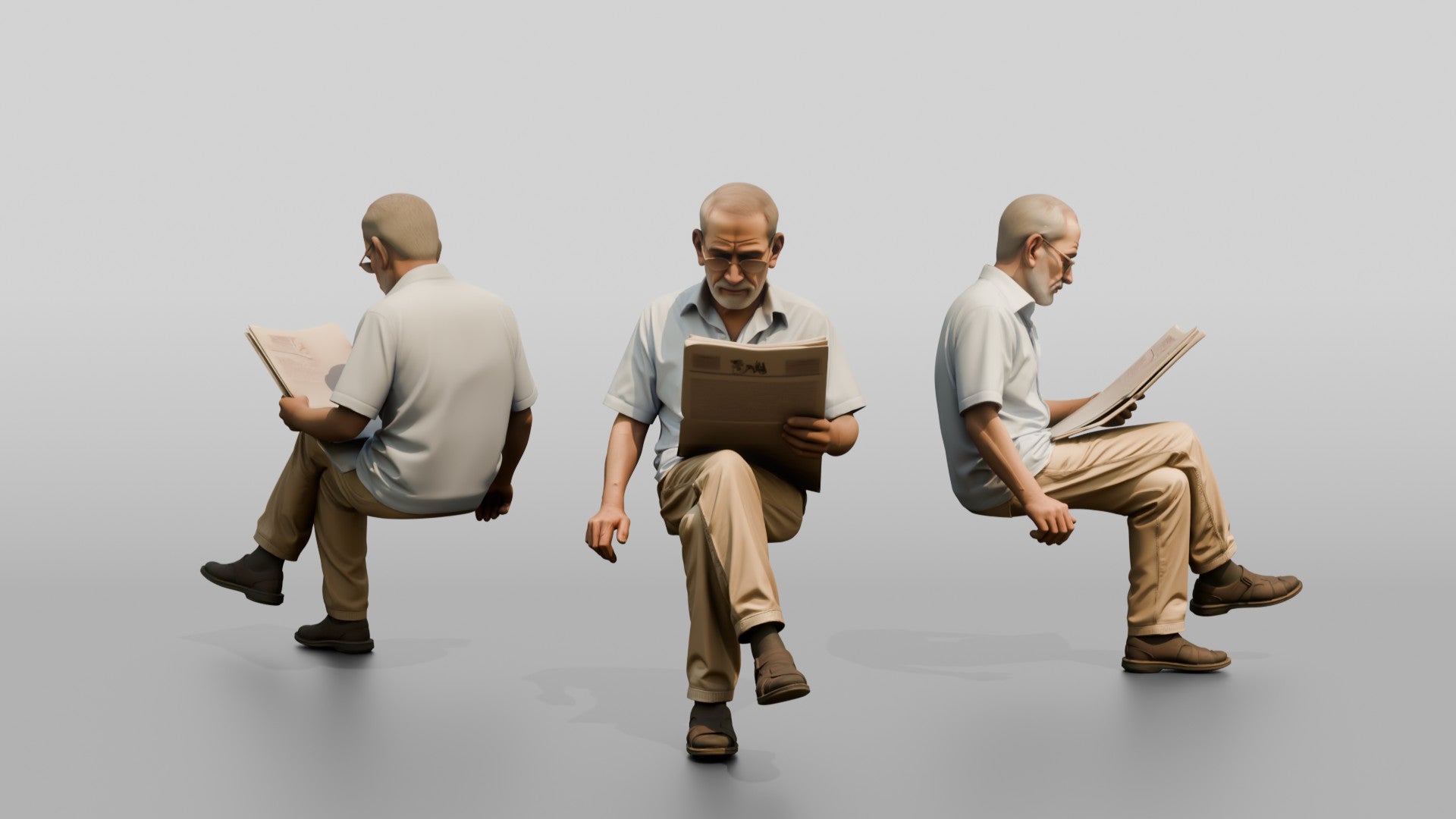 Elderly Slender Iraqi Man Reading a Newspaper