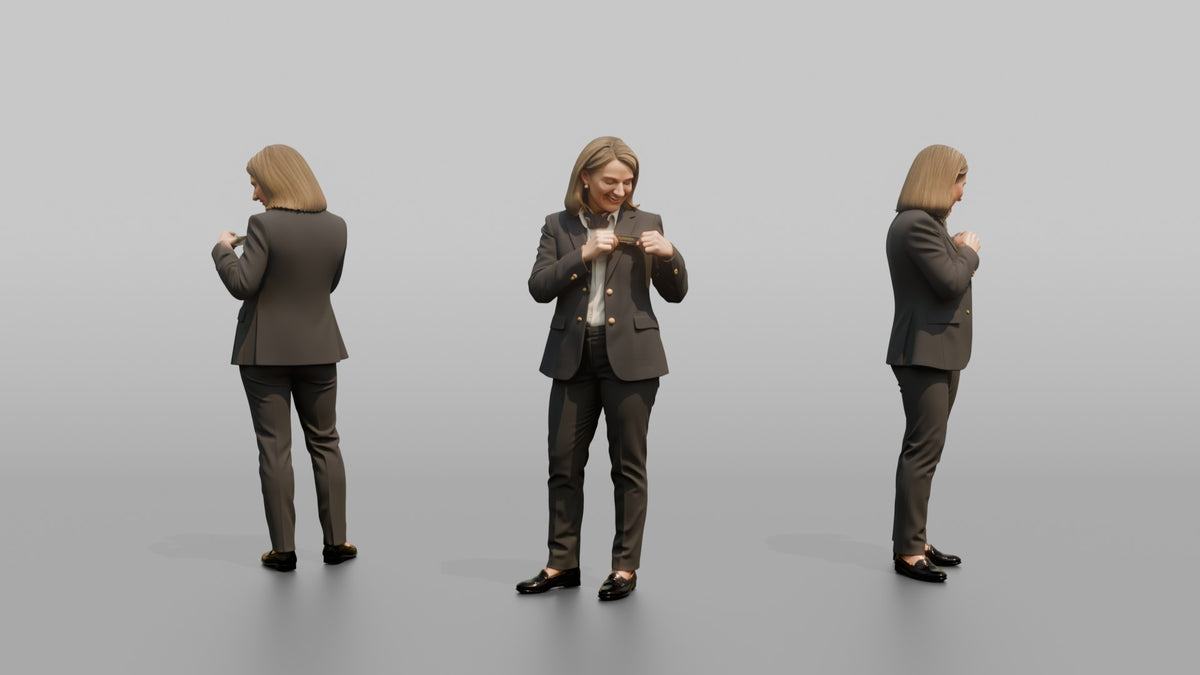 Host Woman Adjusting A Name Tag On Their Uniform - 3D character model, view 1