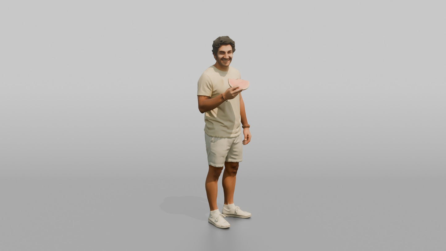 Vacationer Wearing Pastel Yellow Tee And White Shorts