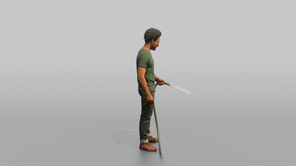 Father Holding A Garden Hose, Watering Unseen Plants - 3D character model, view 2