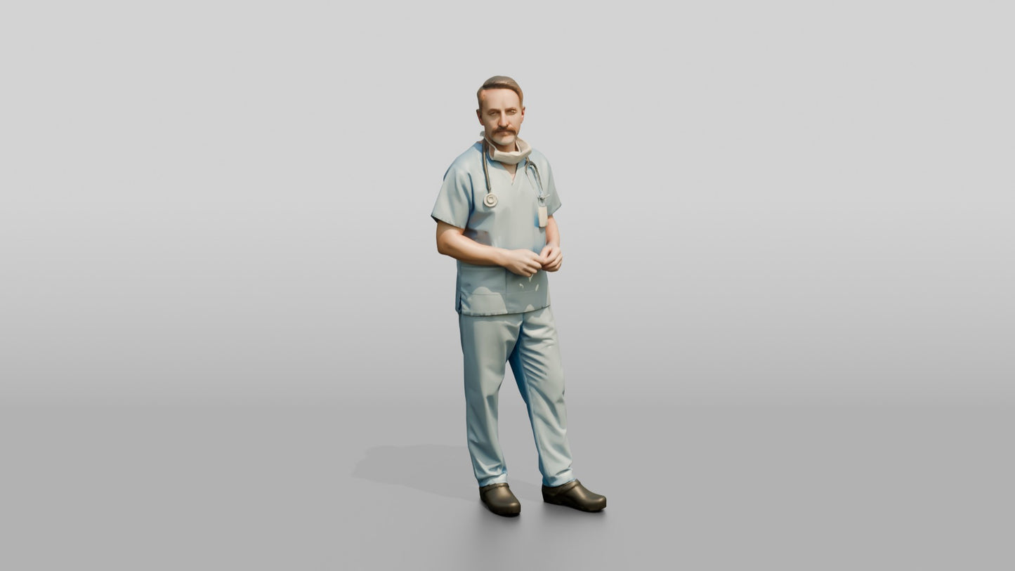 Middle-Aged White Man Doctor Leaning