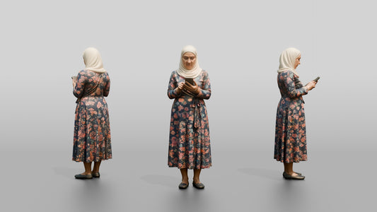 Middle-Aged Jordanian Woman in Hijab by a Fountain - 3D character model