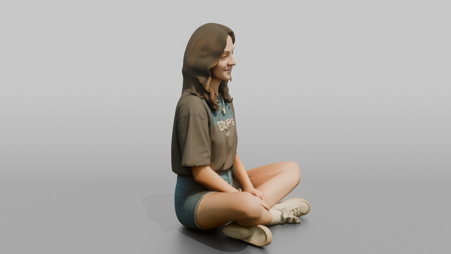 Teenage Girl Sitting Cross-Legged in Streetwear