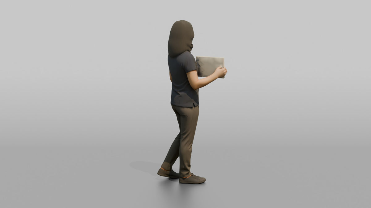 Woman Sales Associate Holding Up A Sale Sign - 3D character model, view 3