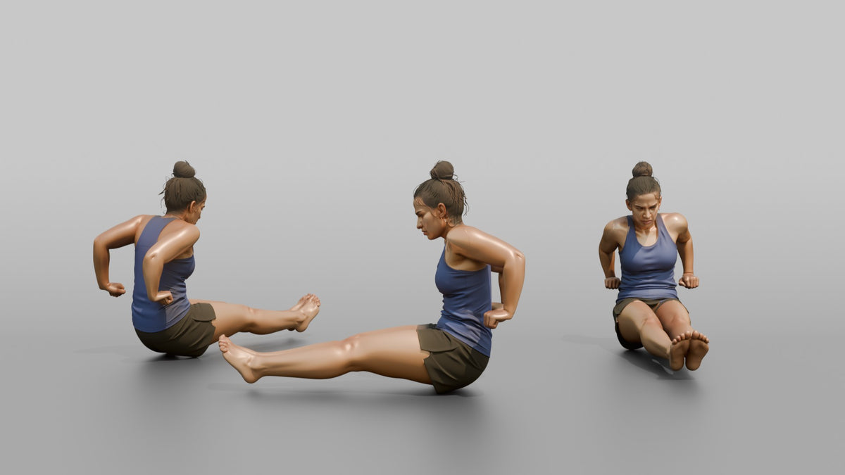 Bodyweight Athlete Woman Mid-rep Of A Tricep Dip - 3D character model, view 1