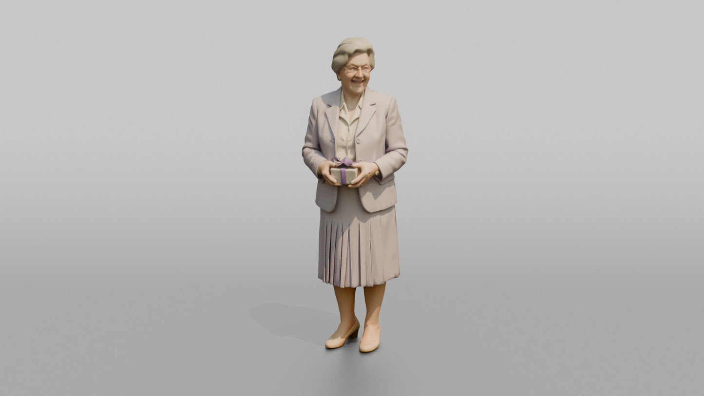 Elderly Wedding Guest Holding a Small Gift Box