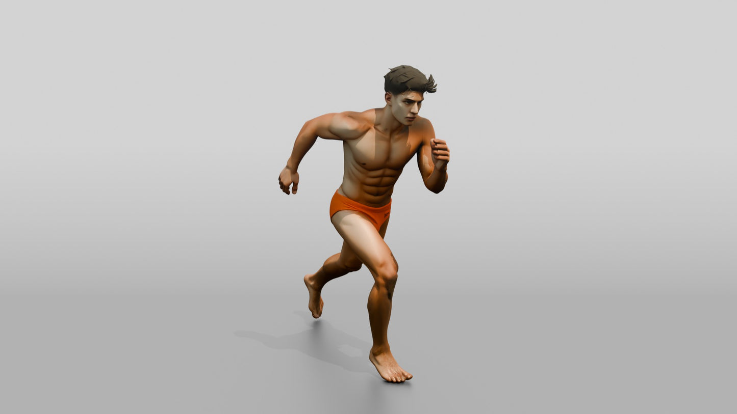 Mestizo Man in Bold Orange Swim Brief Stride