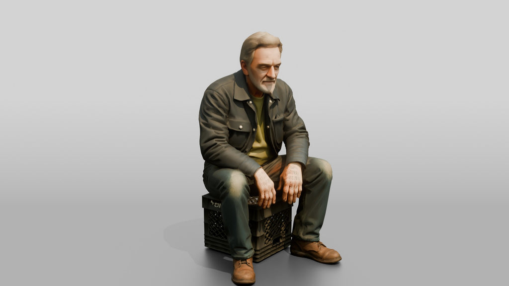Homeless Man Sitting on a Milk Crate