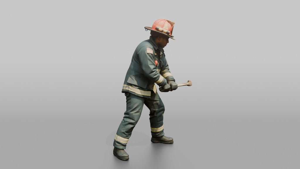 Firefighter Man Turning a Large Metal Fire Hydrant Valve Key