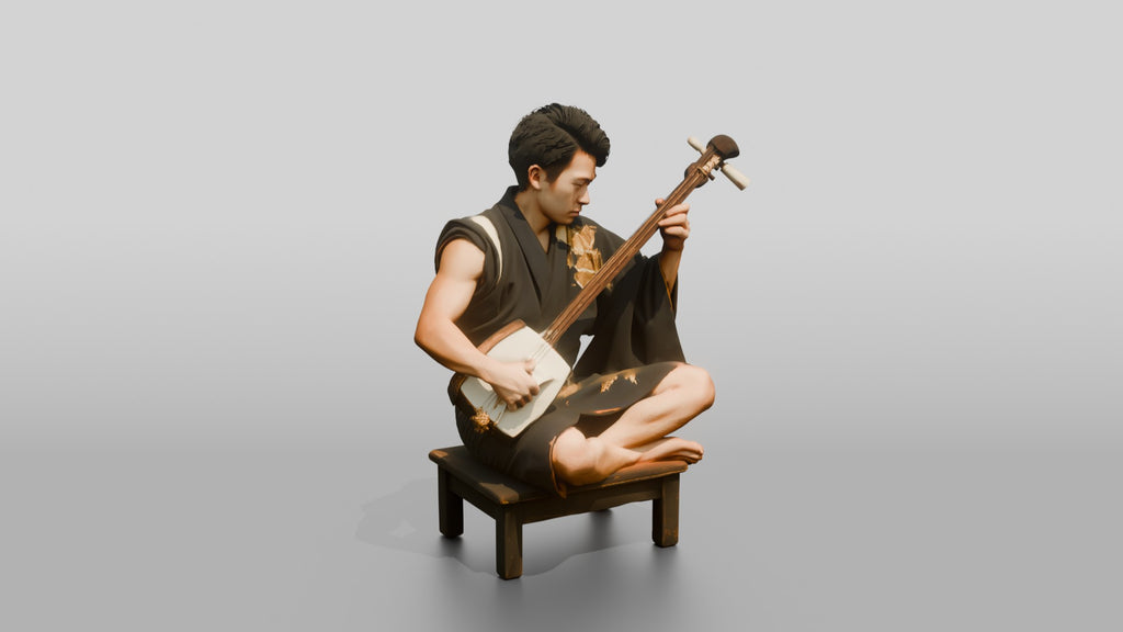 Shamisen Player Striking Silk Strings
