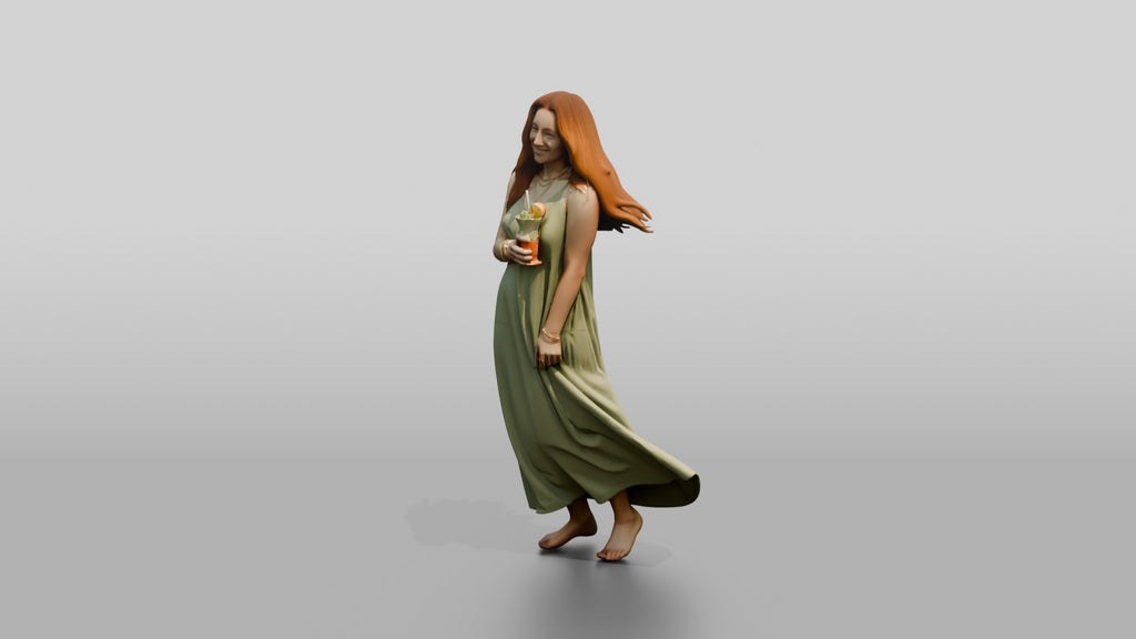 Woman in a Flowing Green Dress