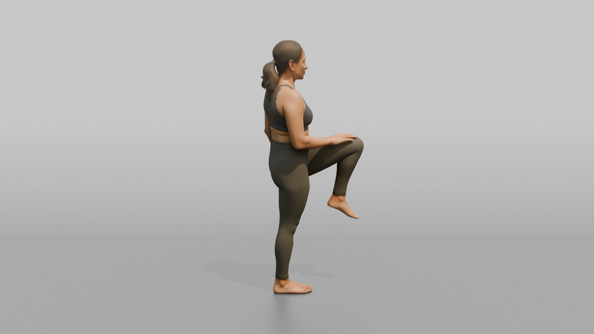 Bodyweight Athlete Woman Doing A Standing Knee Raise - 3D character model, view 2