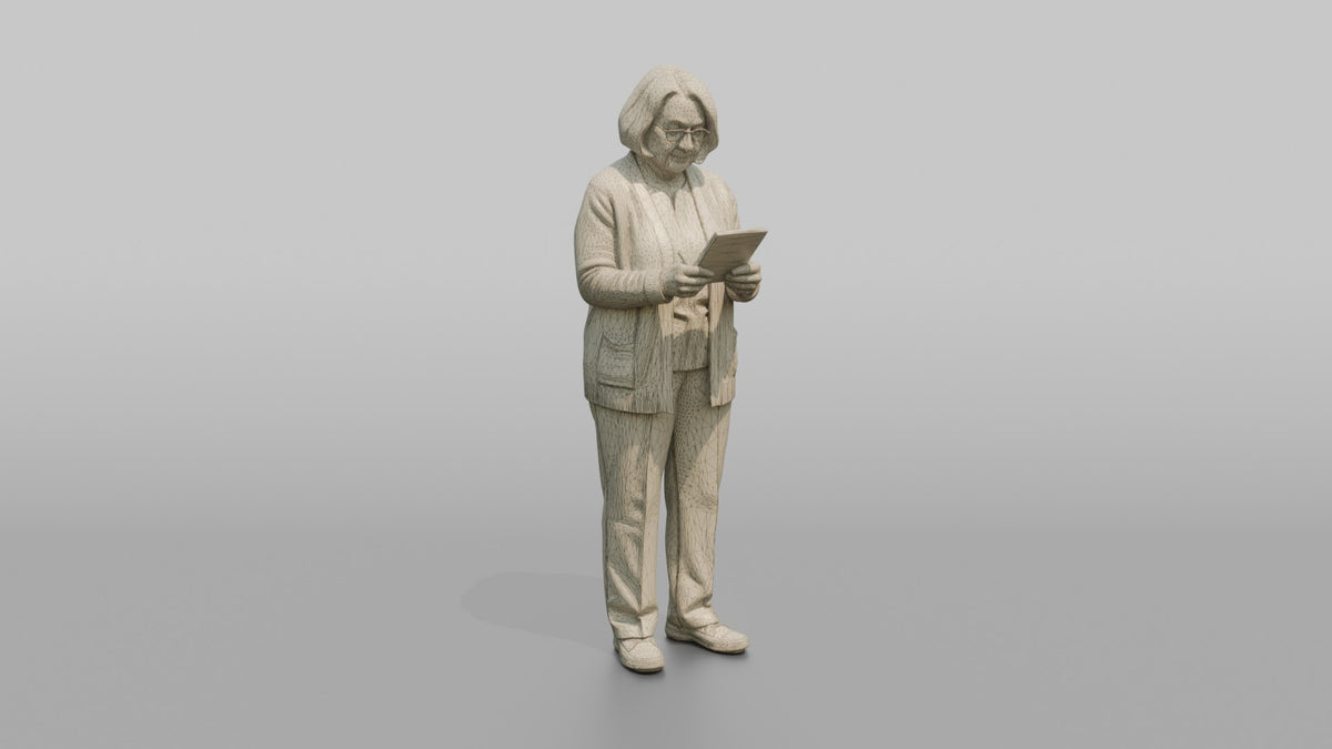 Woman Customer Holding A Handwritten Shopping List - wireframe topology preview