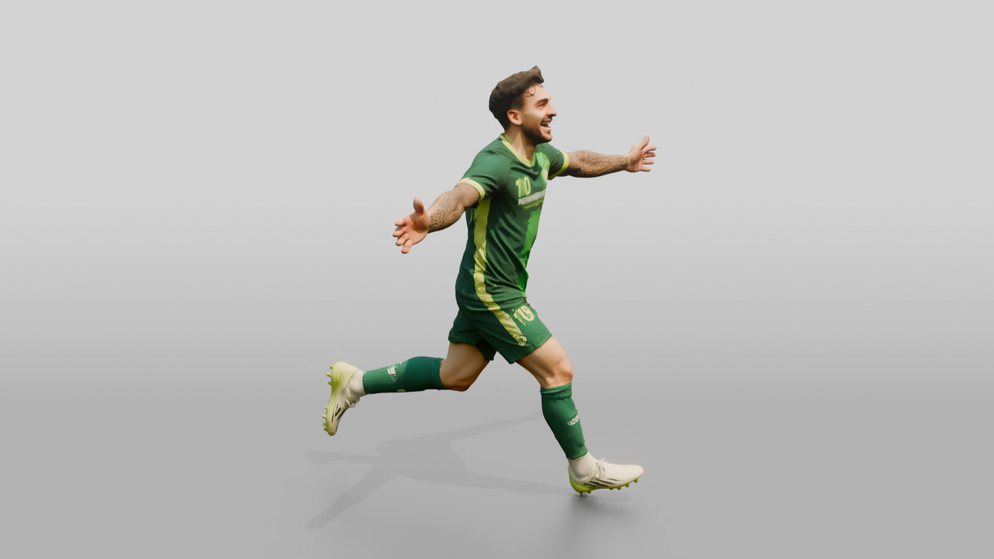 Soccer Player Running with Open Arms