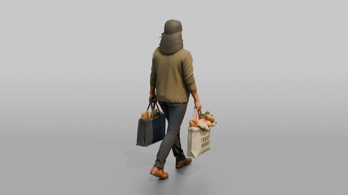 Mother Carrying A Shopping Bag In Each Hand - 3D character model, view 3