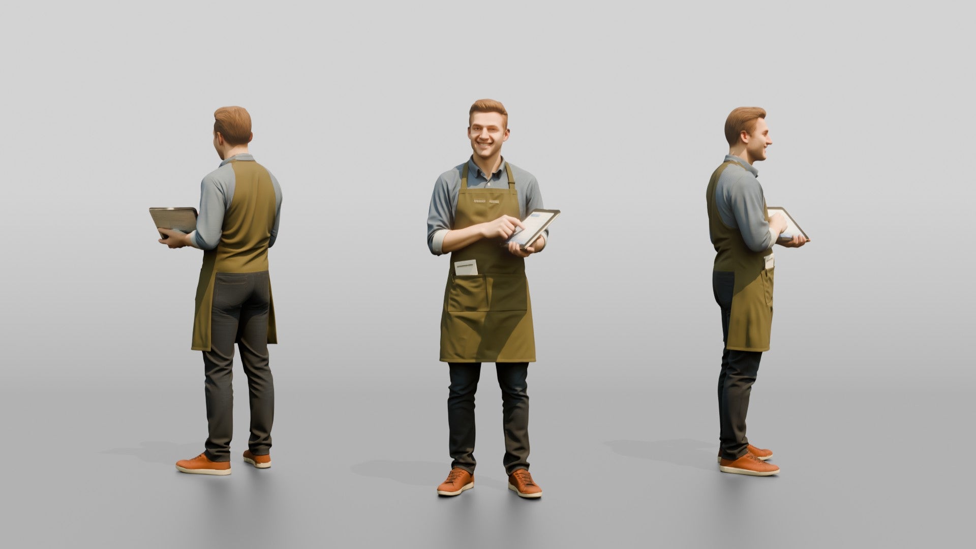 Young Man Barista Checking Tablet Orders