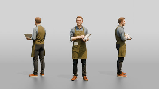 Young Man Barista Checking Tablet Orders - 3D character model