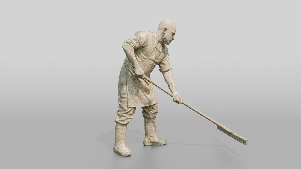Kitchen Porter Squeegeeing the Floor