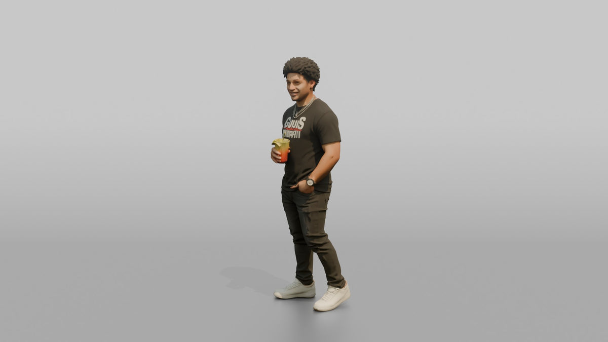 Patron Man Striking A Pose With A Colorful Drink In Hand, Urban Streetwear - 3D character model, view 4