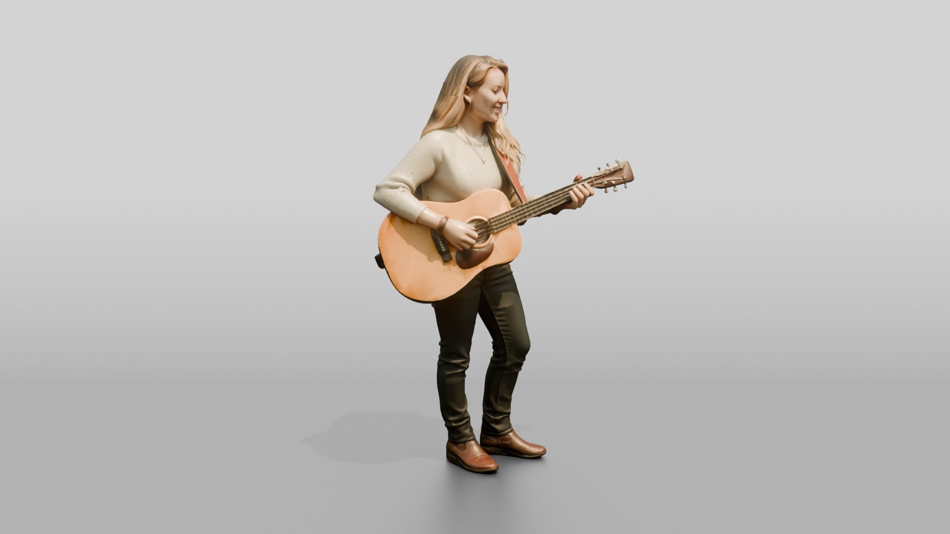 Folk Singer Strumming Acoustic Guitar