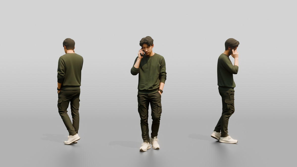 Young Chinese Man Walking and Talking on Phone - 3D character model