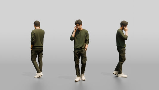 Young Chinese Man Walking and Talking on Phone - 3D character model