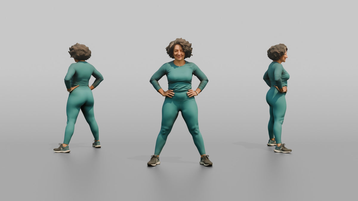 Physique Model Woman Standing In A Confident Wide Stance, Hands On Hips - 3D character model, view 1