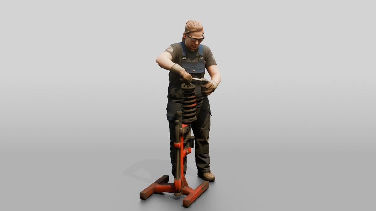 Mechanic Replacing a Shock Absorber - 3D character model, view 2