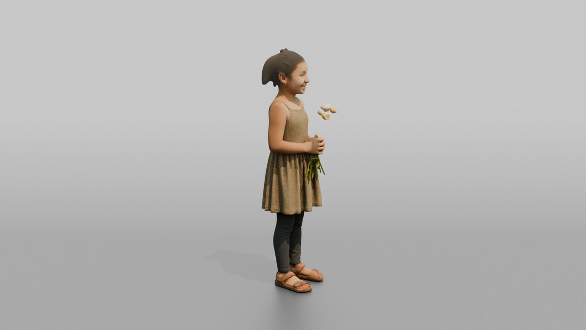 Daughter Holding A Handful Of Picked Flowers - 3D character model, view 2