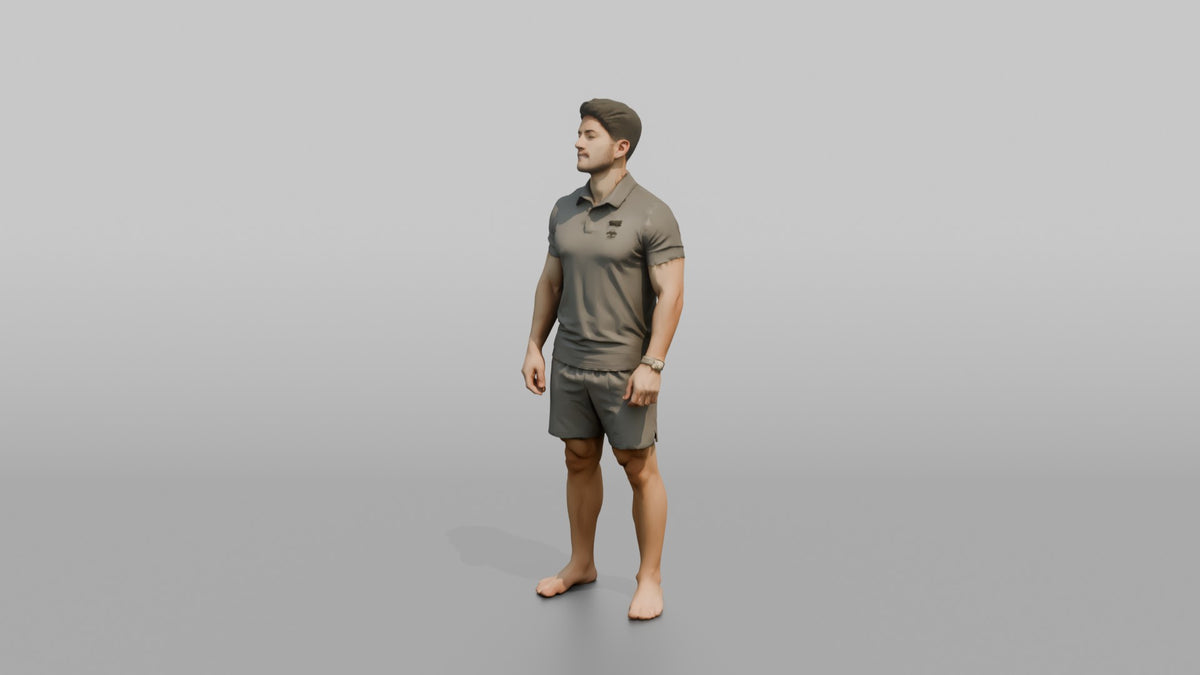 Fitness Influencer Man Standing Three-quarter Angle, Chin Slightly Up - 3D character model, view 4