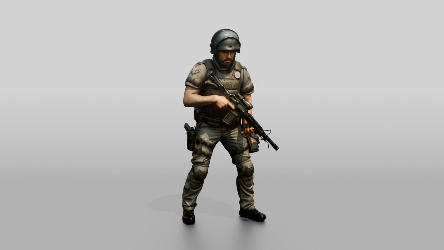 Riot Police Officer Holding Rifle