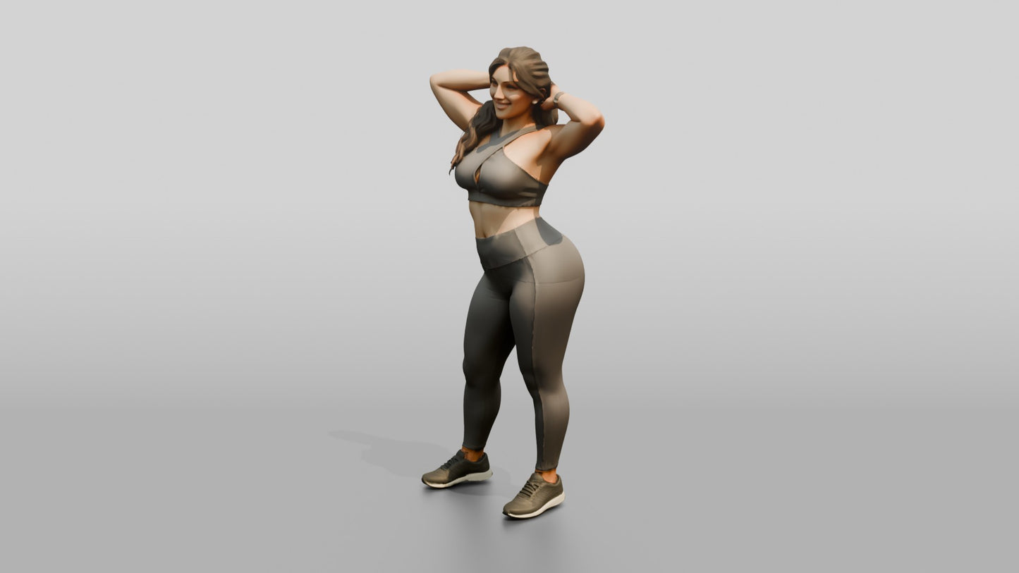 Curvy Woman in Grey Activewear with Arms Raised