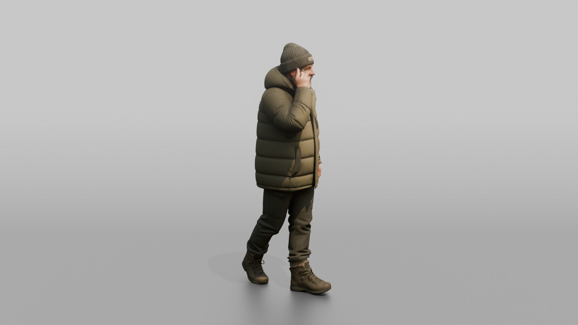 Scandinavian Man Talking on His Phone in a Puffer Coat