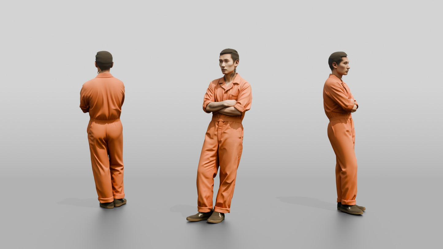East Asian Male Prisoner Leaning Casually Against