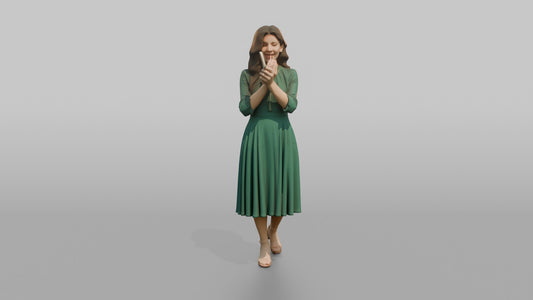 Teenage Wedding Guest Applying Lip Gloss - 3D character model, view 1