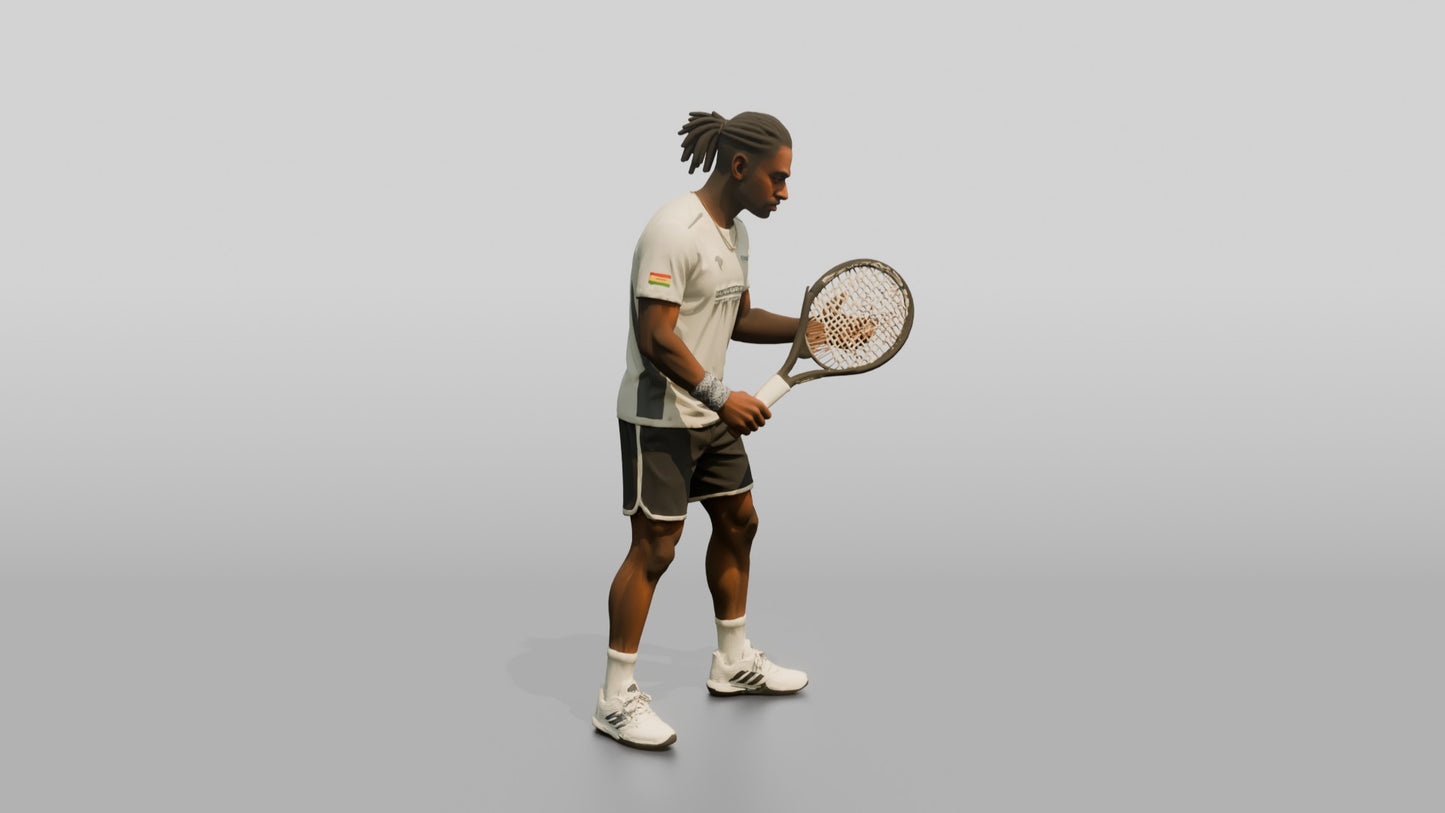 Male Tennis Player Checking His Racket Strings