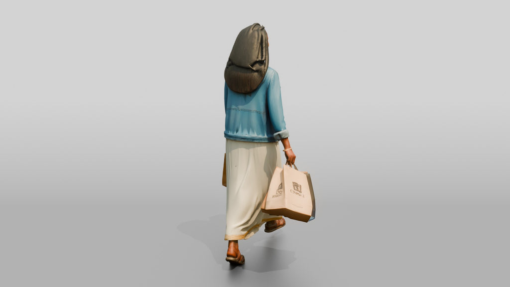 Slender African Woman in Denim Jacket Carrying Shopping Bags
